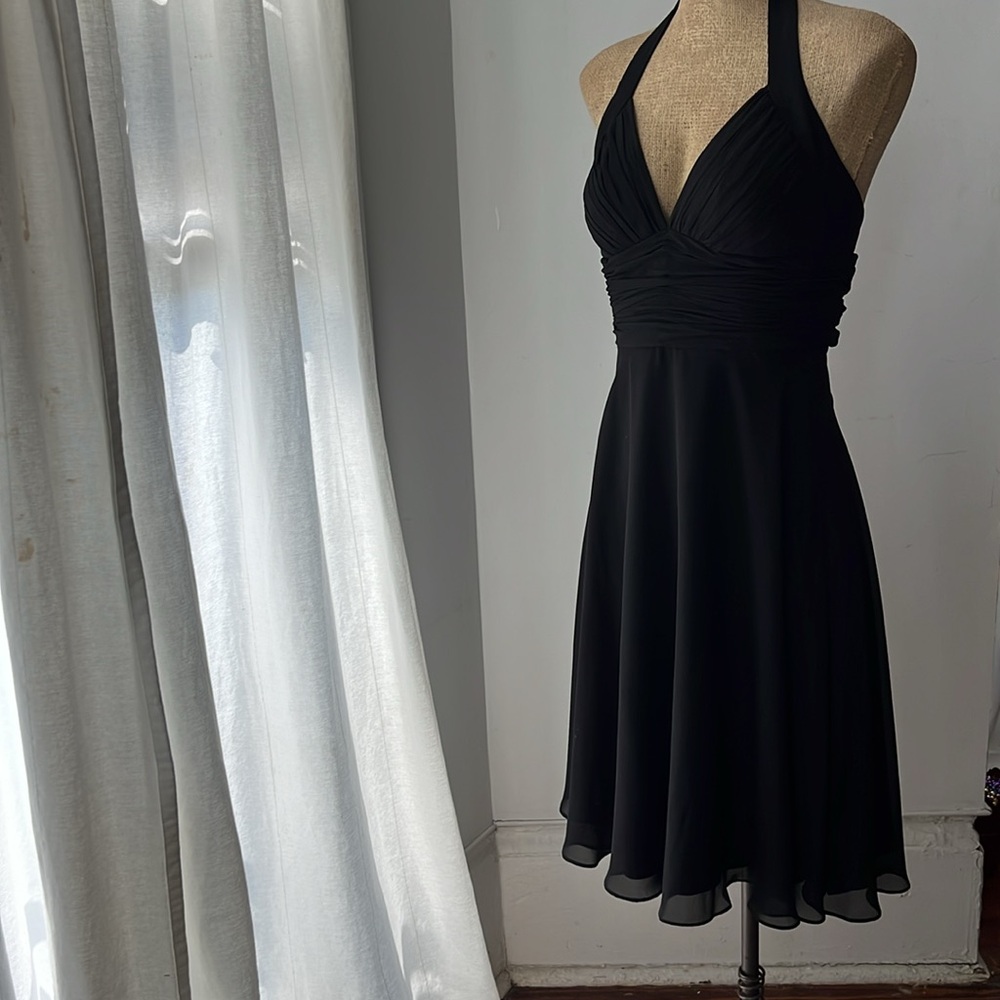 Classic 50s Silhouette, T2K Vintage Formal Black Halter Cocktail Dress